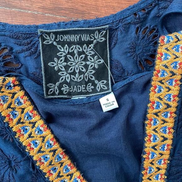 JOHNNY WAS Jade Sapphire Blue Embroidered Silk Blend Dress NWOT - Picture 6 of 8